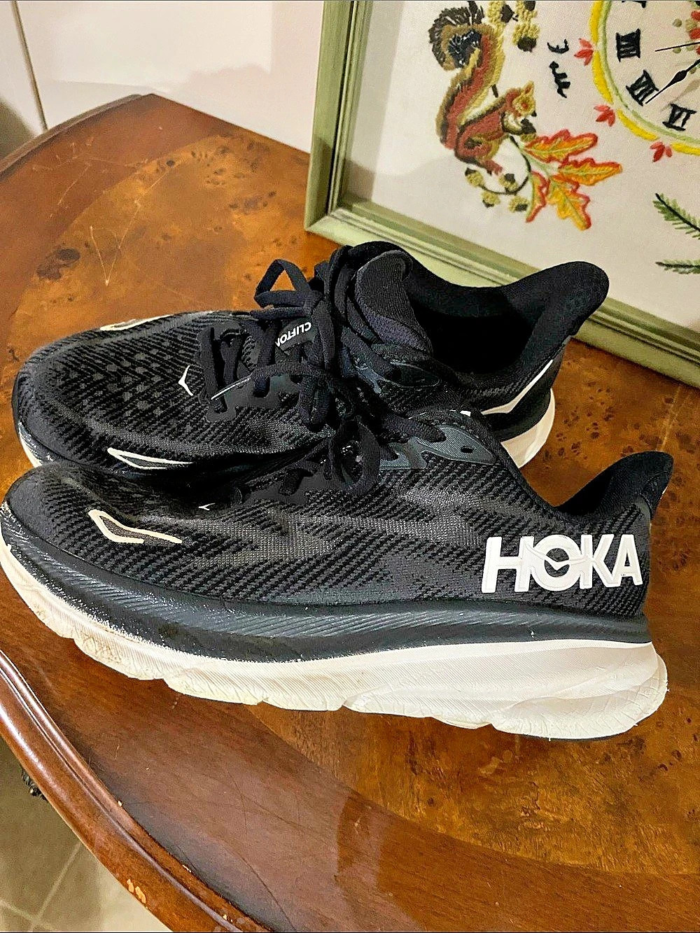 HOKA Clifton 9 Black & White Athletic Shoes